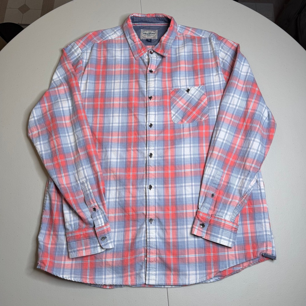 Flag‎ & Anthem Mens XL Tall Plaid Button Down Shirt Coral Blue SM20WS188TL